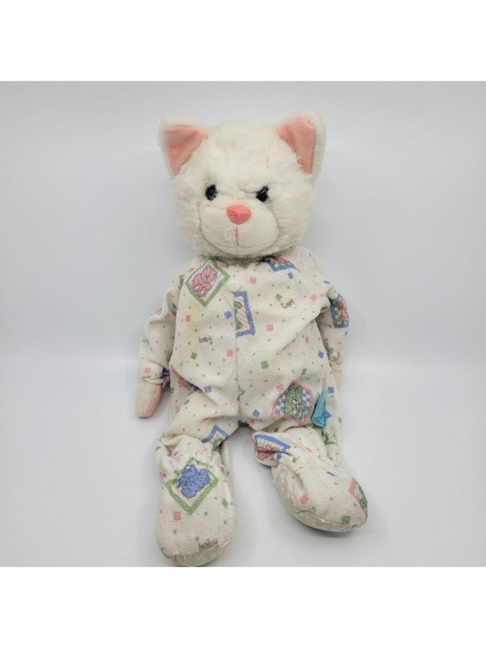 Little Snoozems Cat Plush White Pajamas Happiness Express Club Vintage 1995